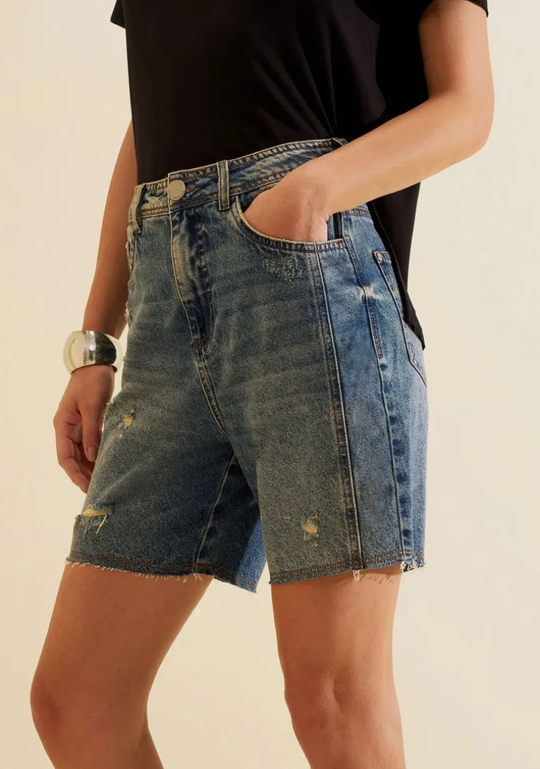 Bermuda Jeans Reta Índigo Azul