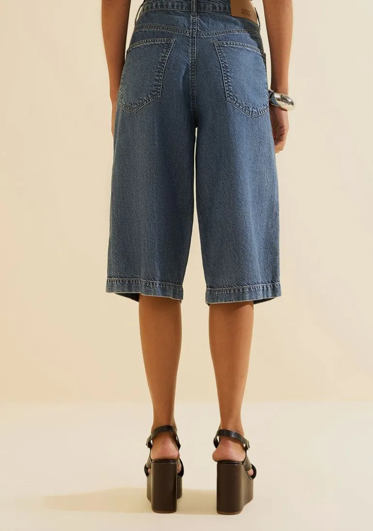 Bermuda Jeans Reta Índigo Azul