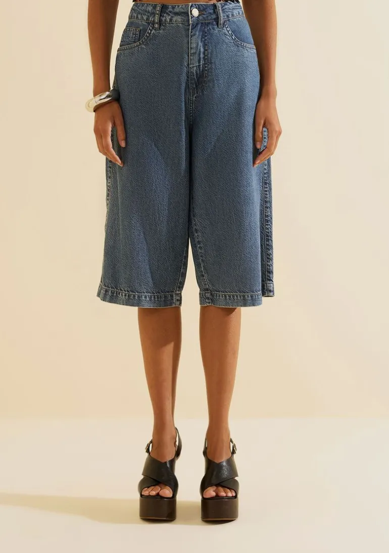 Bermuda Jeans Reta Índigo Azul