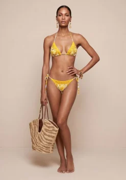 Biquíni Morena Rosa Cortininha Bojo Removível Calcinha Rolete Amarrar Amarelo