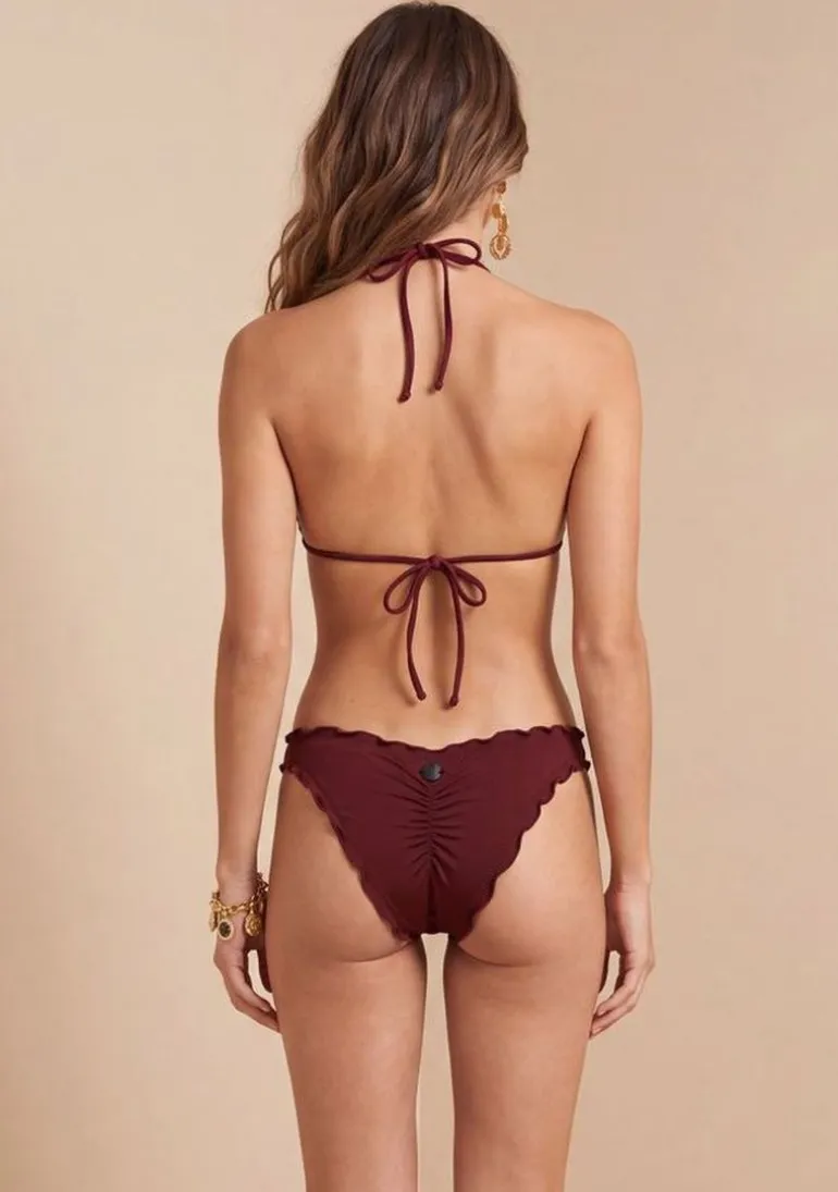 Biquíni Morena Rosa Cortininha Bojo Removível Calcinha Inteira Ripple Bordo