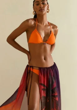 Biquíni Morena Rosa Cortininha Bojo Removível Calcinha Inteira Ripple Laranja