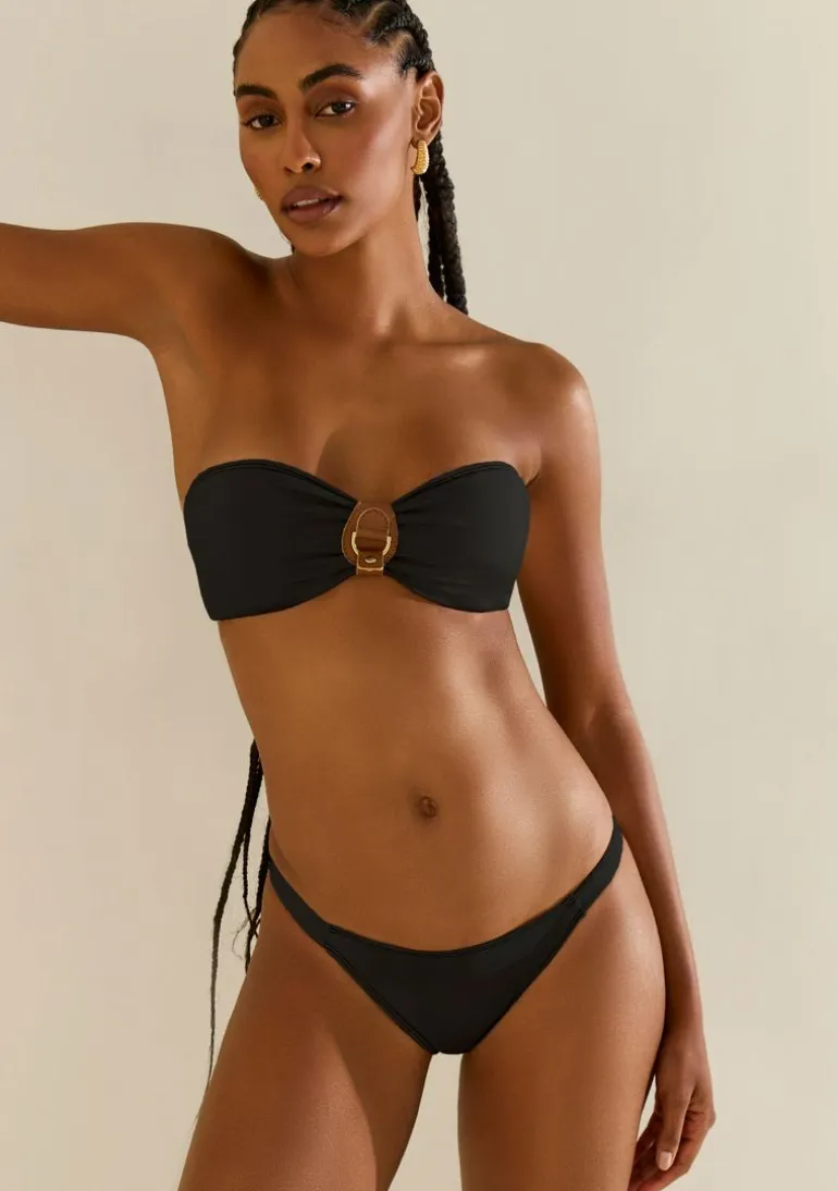 Biquíni Morena Rosa Tomara Que Caia Bojo Removível Calcinha Inteira Fina Preto