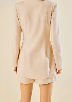Blazer Morena Rosa Ajustado Manga Longa Alongado Bege