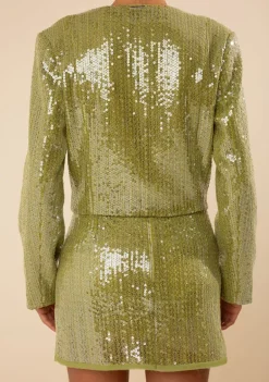 Blazer Morena Rosa Solto Manga Longa Cropped Verde