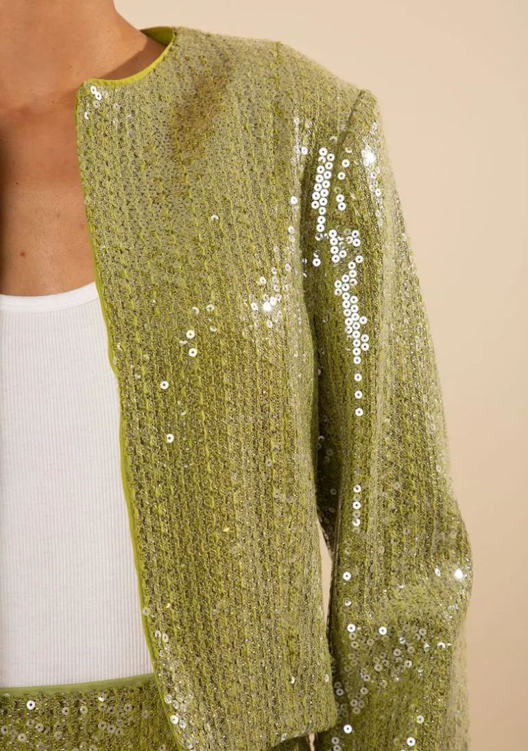 Blazer Morena Rosa Solto Manga Longa Cropped Verde