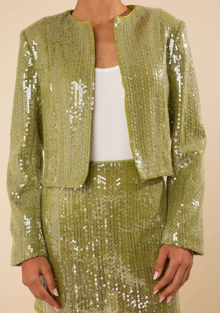 Blazer Morena Rosa Solto Manga Longa Cropped Verde