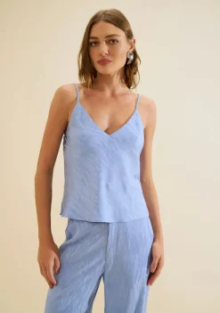 Blusa Ajustada Decote V Miragem Azul