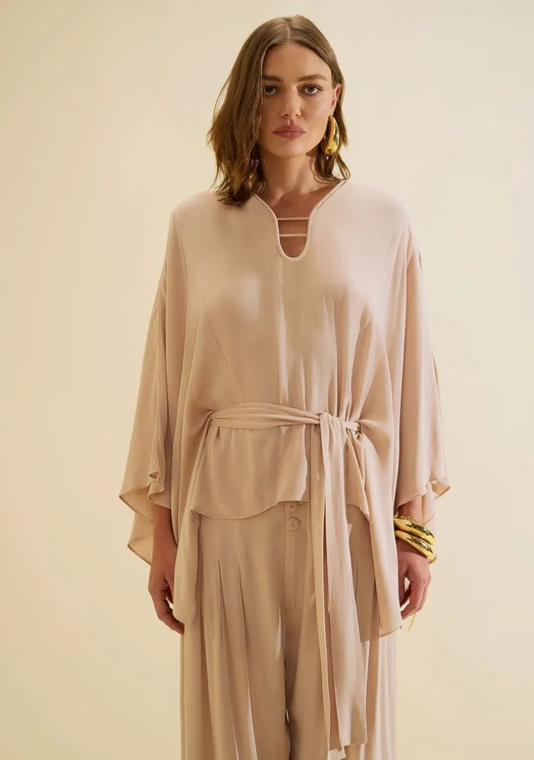 Blusa Decote V Aéria Bege