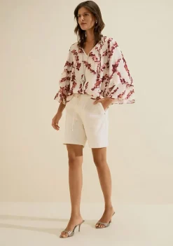 Blusa Decote V Flora Bege