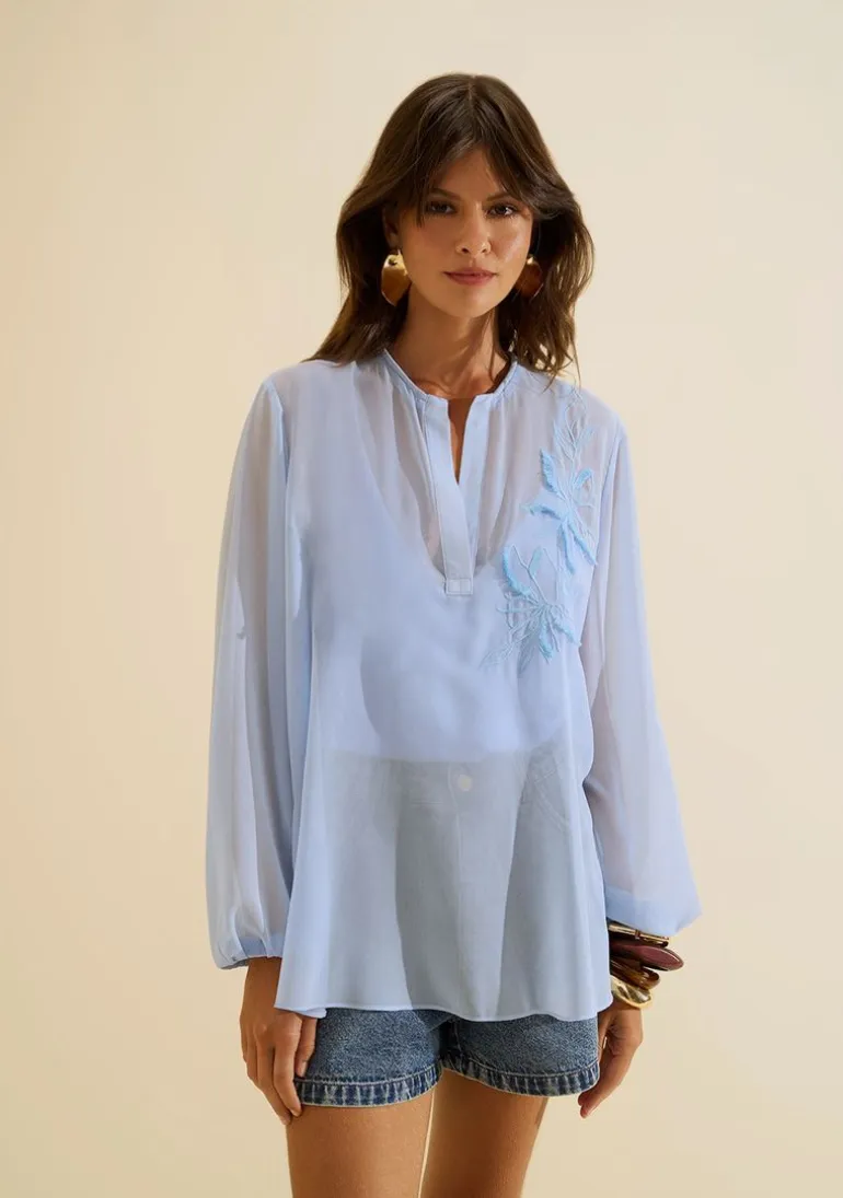 Blusa Decote V Origem Azul