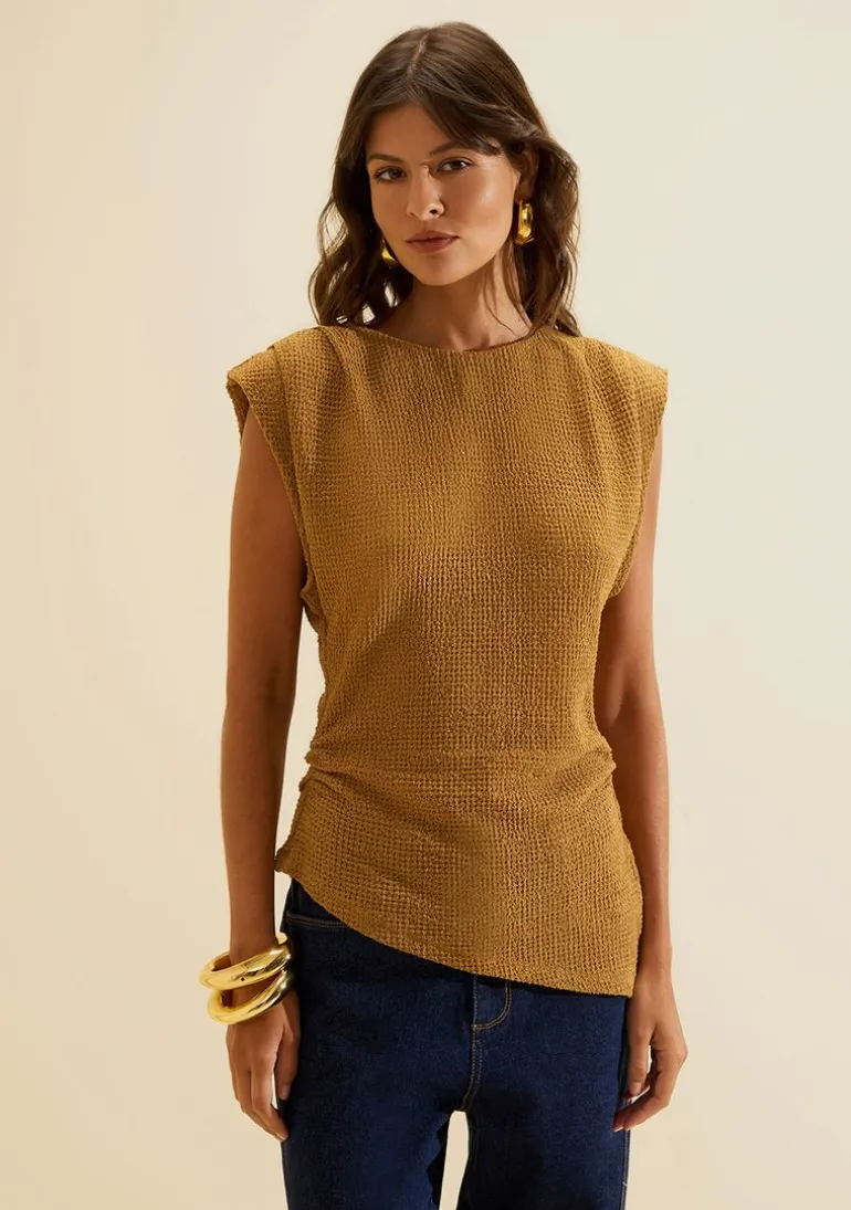 Blusa Manga Curta Favo Caramelo