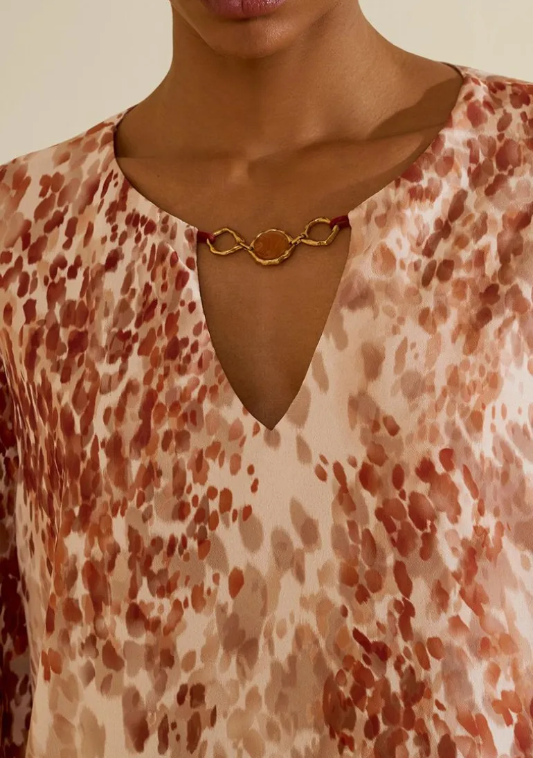 Blusa Manga Curta Vereda Bege/vermelho