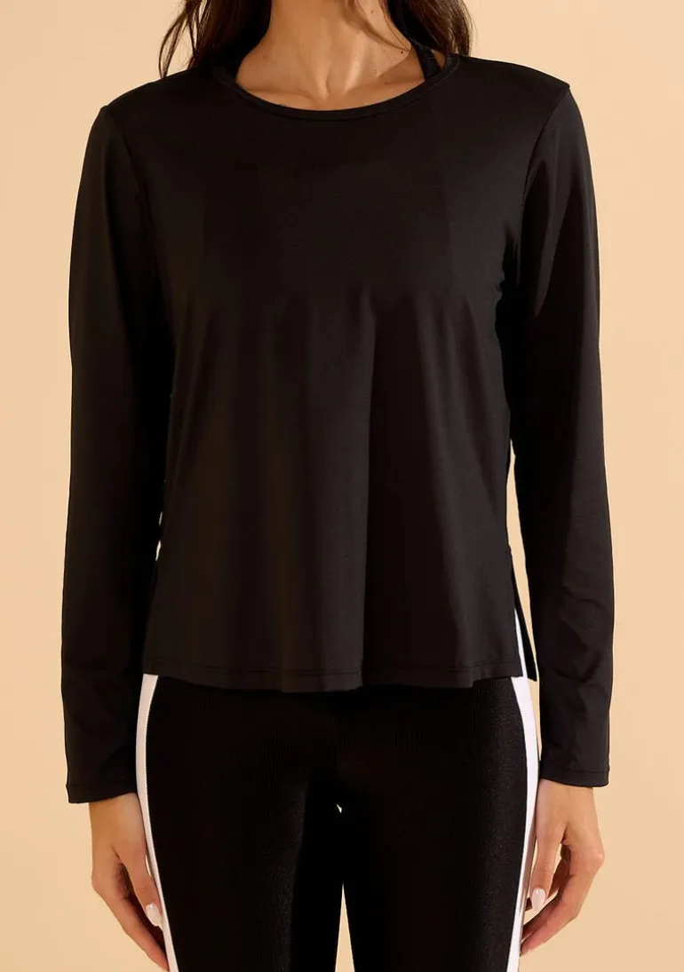 Blusa Morena Rosa Ajustada Decote Careca Manga Longa Padrão Preto