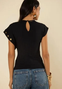 Blusa Morena Rosa Ajustada Decote Careca Manga Curta Padrão Preto