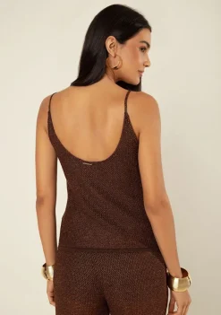 Blusa Morena Rosa Ajustada Decote Costas Sem Manga Padrão Marrom