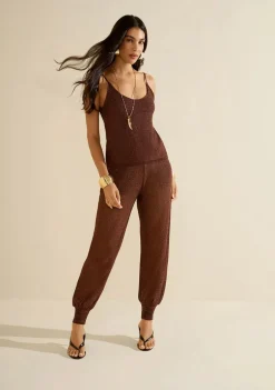 Blusa Morena Rosa Ajustada Decote Costas Sem Manga Padrão Marrom