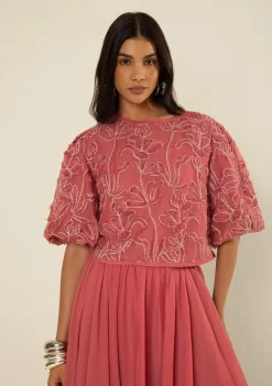 Blusa Morena Rosa Ajustada Decote Careca Manga Curta Padrão Rosa