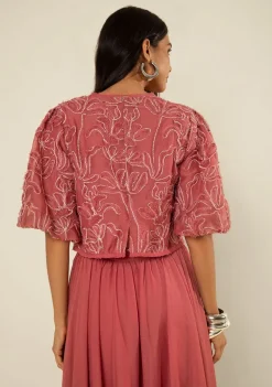 Blusa Morena Rosa Ajustada Decote Careca Manga Curta Padrão Rosa