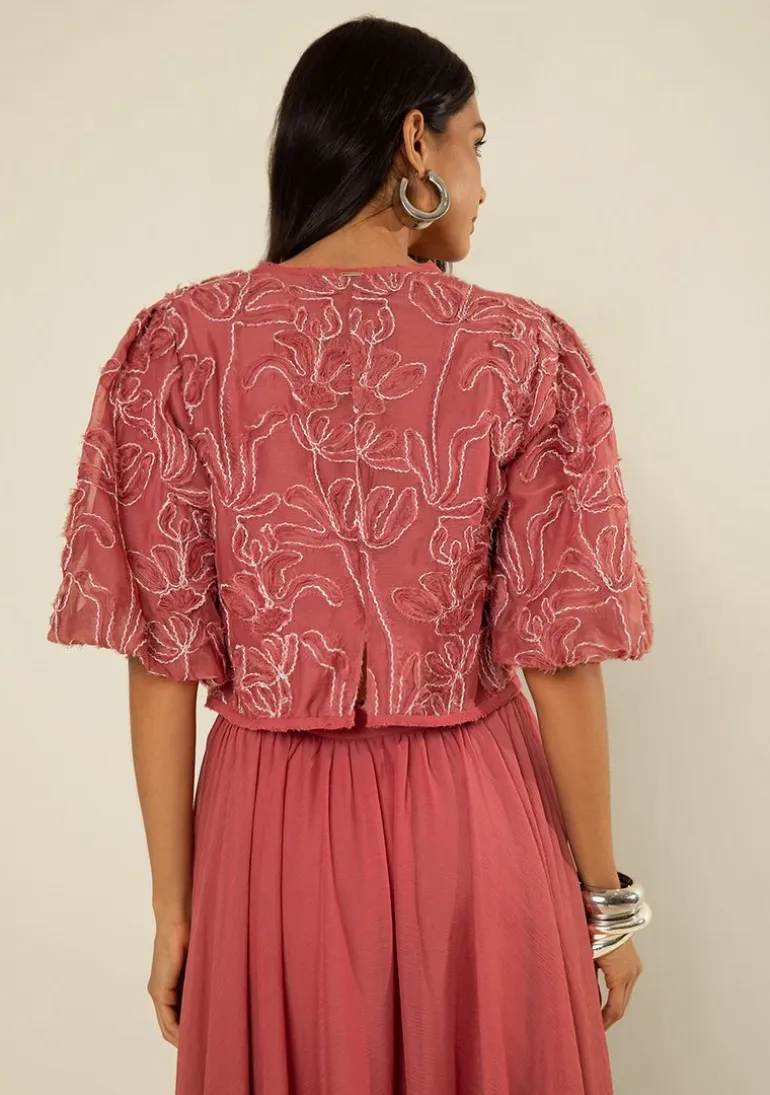 Blusa Morena Rosa Ajustada Decote Careca Manga Curta Padrão Rosa