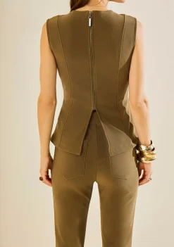 Blusa Morena Rosa Ajustada Decote Careca Sem Manga Padrão Verde