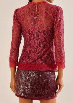 Blusa Morena Rosa Ajustada Decote Careca Manga Curta Padrão Bordo