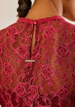 Blusa Morena Rosa Ajustada Decote Careca Manga Curta Padrão Bordo