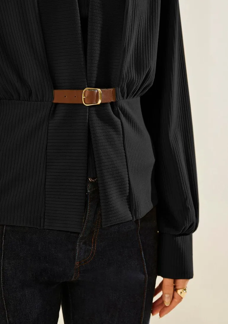 Blusa Morena Rosa Ajustada Decote V Sem Manga Padrão Preto