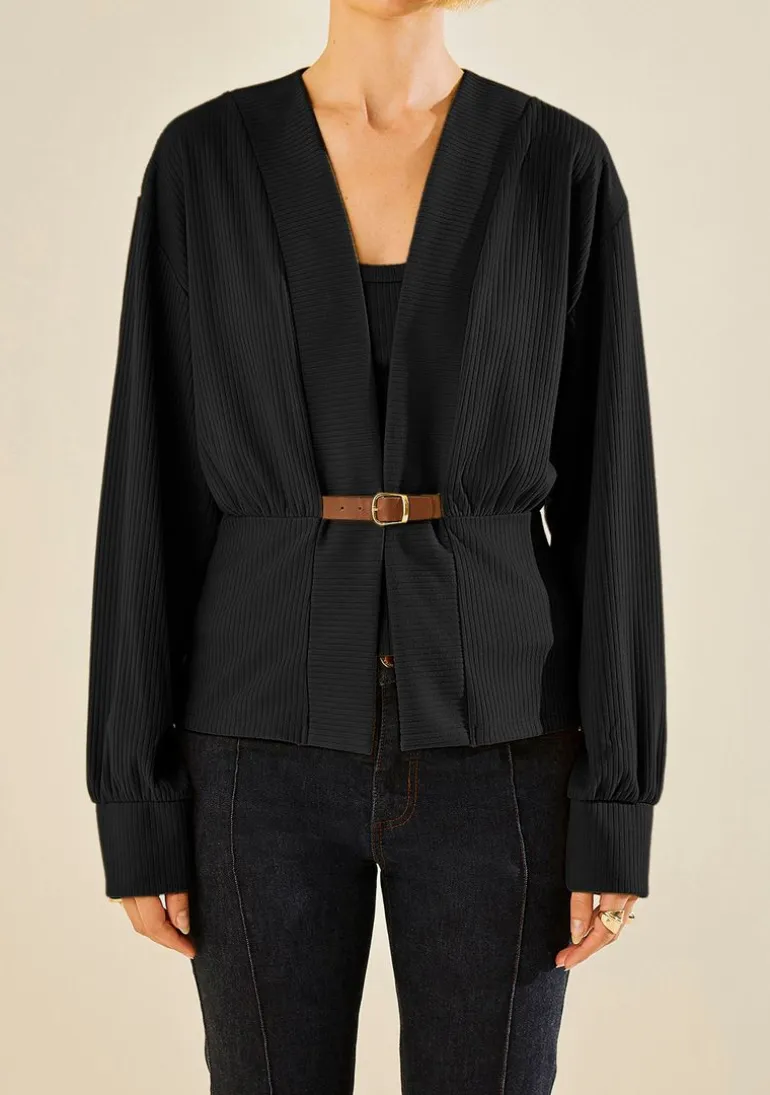 Blusa Morena Rosa Ajustada Decote V Sem Manga Padrão Preto