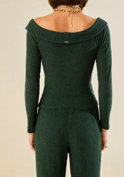 Blusa Morena Rosa Ajustada Decote Transpassado Manga Longa Padrão Verde