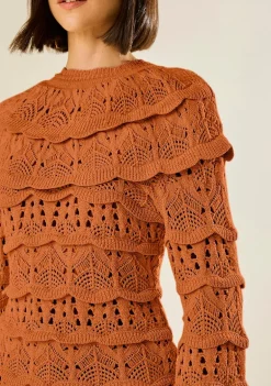 Blusa Morena Rosa Ajustada Decote Careca Manga Longa Alongada Marrom