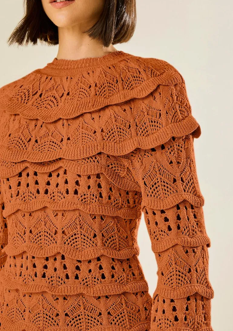 Blusa Morena Rosa Ajustada Decote Careca Manga Longa Alongada Marrom