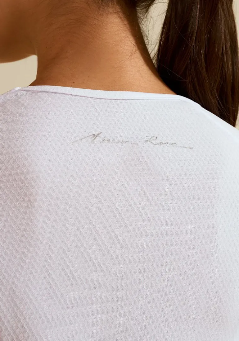 Blusa Morena Rosa Ajustada Decote Careca Manga Longa Padrão Branco