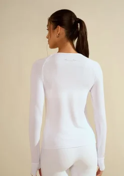 Blusa Morena Rosa Ajustada Decote Careca Manga Longa Padrão Branco