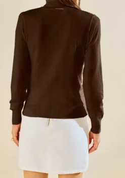 Blusa Morena Rosa Ajustada Gola Alta Manga Longa Padrão Marrom