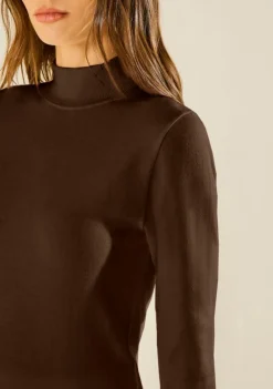 Blusa Morena Rosa Ajustada Gola Alta Manga Longa Padrão Marrom