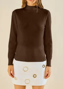 Blusa Morena Rosa Ajustada Gola Alta Manga Longa Padrão Marrom