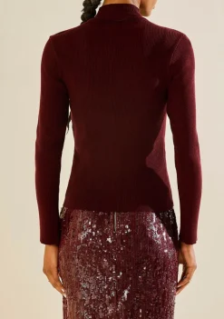 Blusa Morena Rosa Ajustada Gola Alta Manga Longa Padrão Bordo