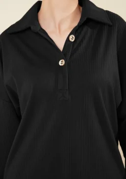 Blusa Morena Rosa Ajustada Gola Clássica Manga Longa Padrão Preto