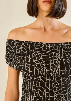 Blusa Morena Rosa Ajustada Ombro A Ombro Sem Manga Padrão Preto/Branco