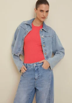 Blusa Morena Rosa Decote Redondo Manga Curta Tricôt Laranja