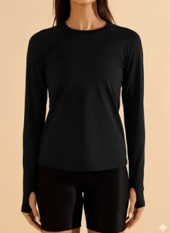 Blusa Morena Rosa Solta Decote Careca Manga Longa Padrão Preto