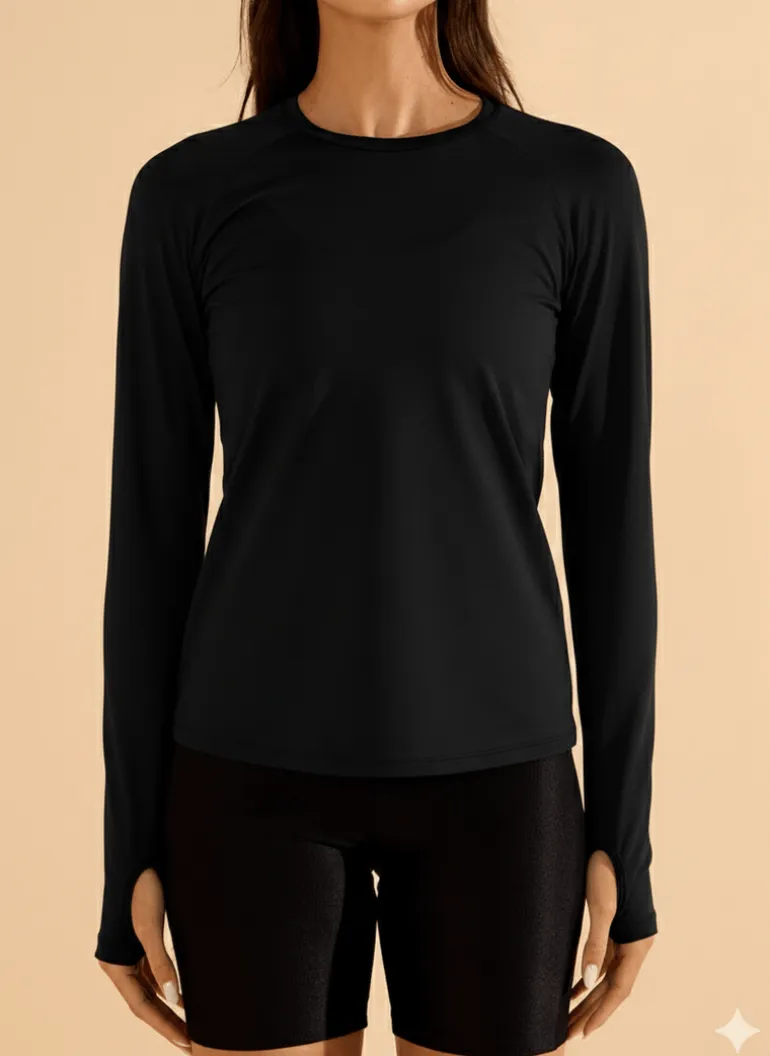 Blusa Morena Rosa Solta Decote Careca Manga Longa Padrão Preto