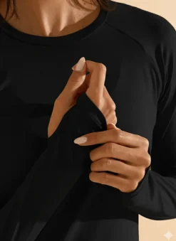 Blusa Morena Rosa Solta Decote Careca Manga Longa Padrão Preto