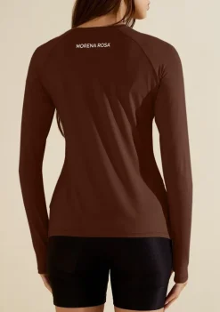 Blusa Morena Rosa Solta Decote Careca Manga Longa Padrão Marrom