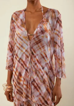 Blusa Morena Rosa Solta Decote V Manga Longa Padrão Rosa