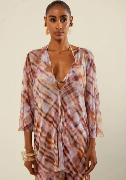 Blusa Morena Rosa Solta Decote V Manga Longa Padrão Rosa