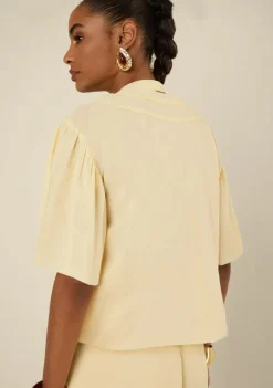 Blusa Morena Rosa Solta Decote V Manga Curta Padrão Amarelo