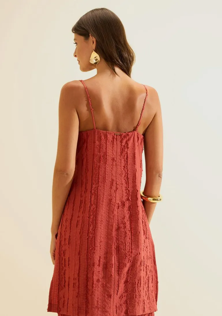 Blusa Morena Rosa Solta Decote Reto Sem Manga Alongada Vermelho