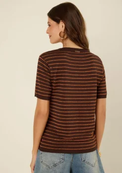 Blusa Morena Rosa Solta Decote Careca Manga Curta Padrão Marrom
